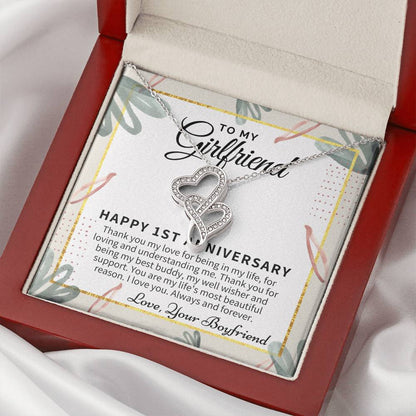 1St Anniversary Gift For Girlfriend Personalized Anniversary Gift One Year Anniversary Gifts 1 Year Anniversary Gift F 1 Double Hearts Necklace