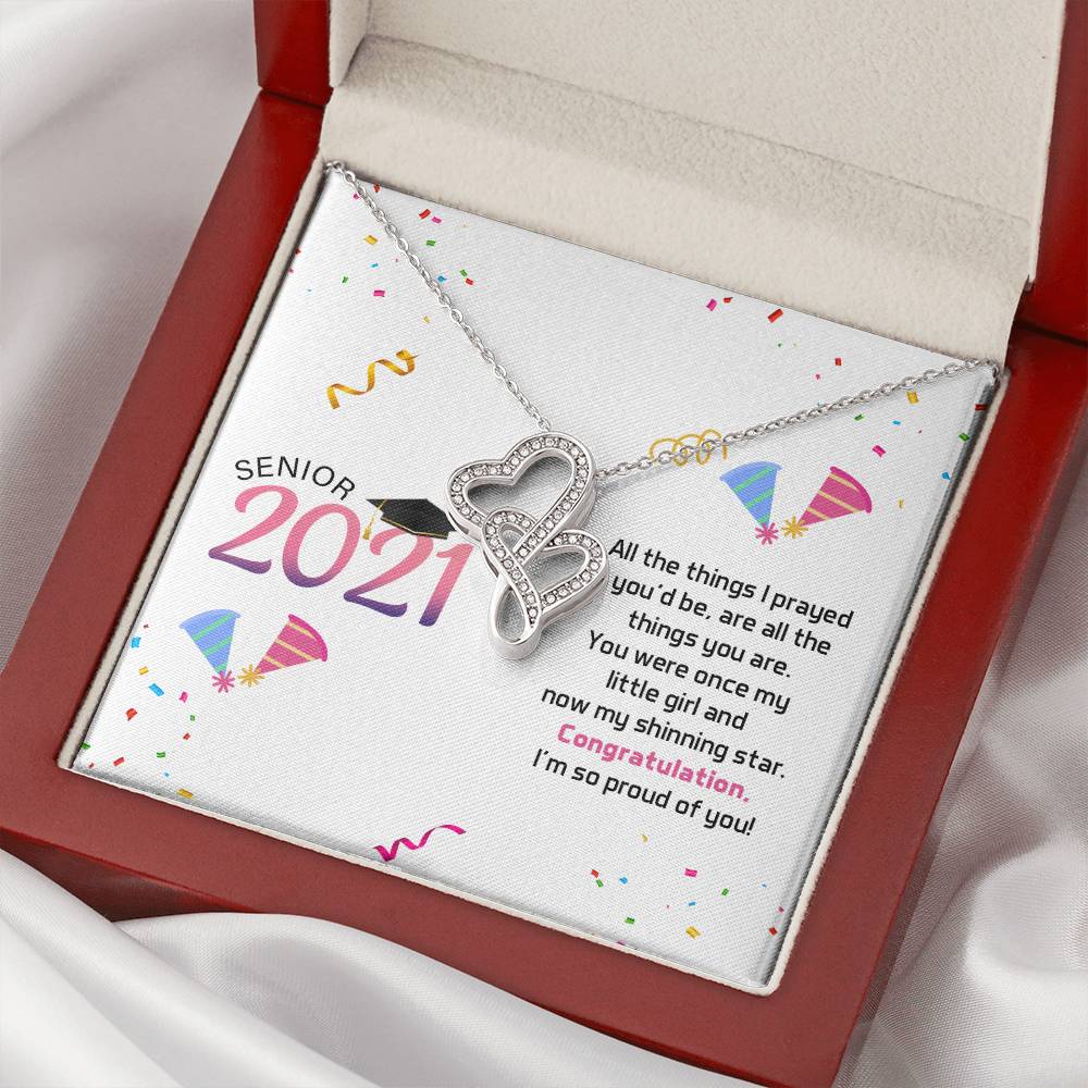 Senior Graduation  Double Hearts Necklace