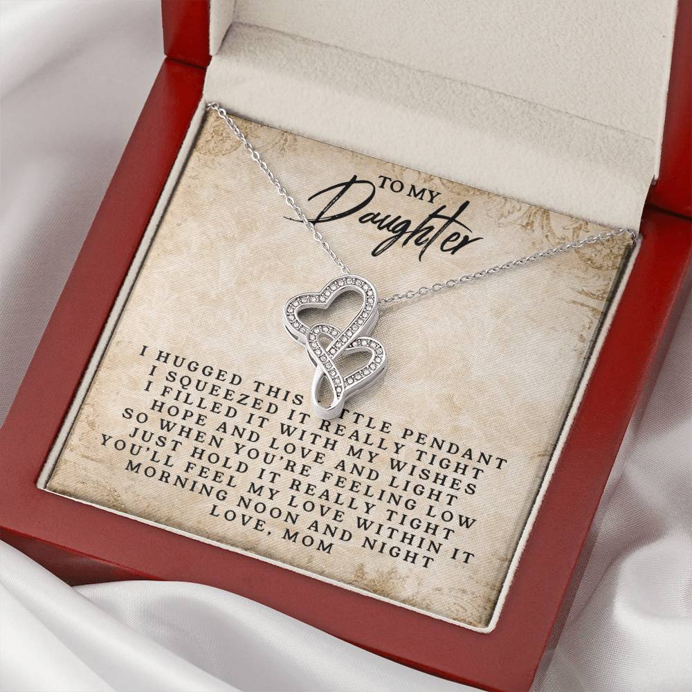 To My Daughter - Love Mom - ? Double Hearts Necklace