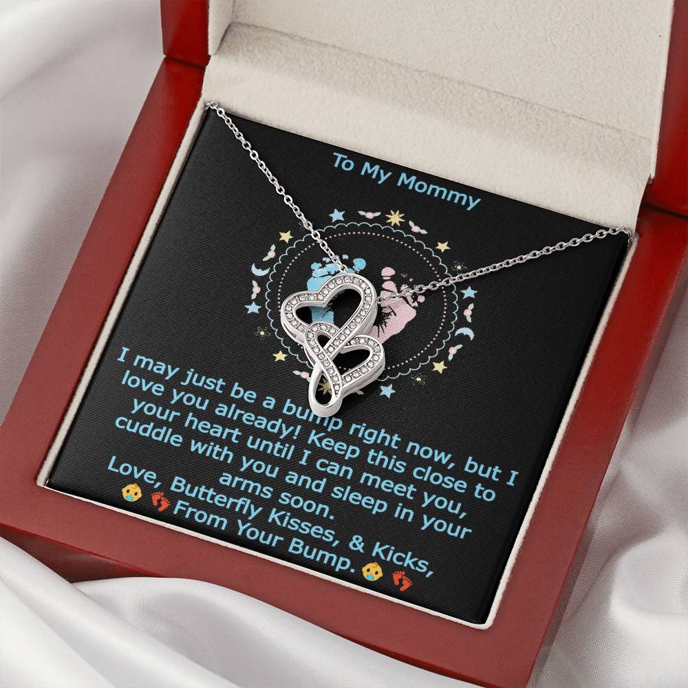 To My Mommy From Your Baby Bump Boy Joined Hearts Keepsake Gift Necklace Double Hearts Necklace