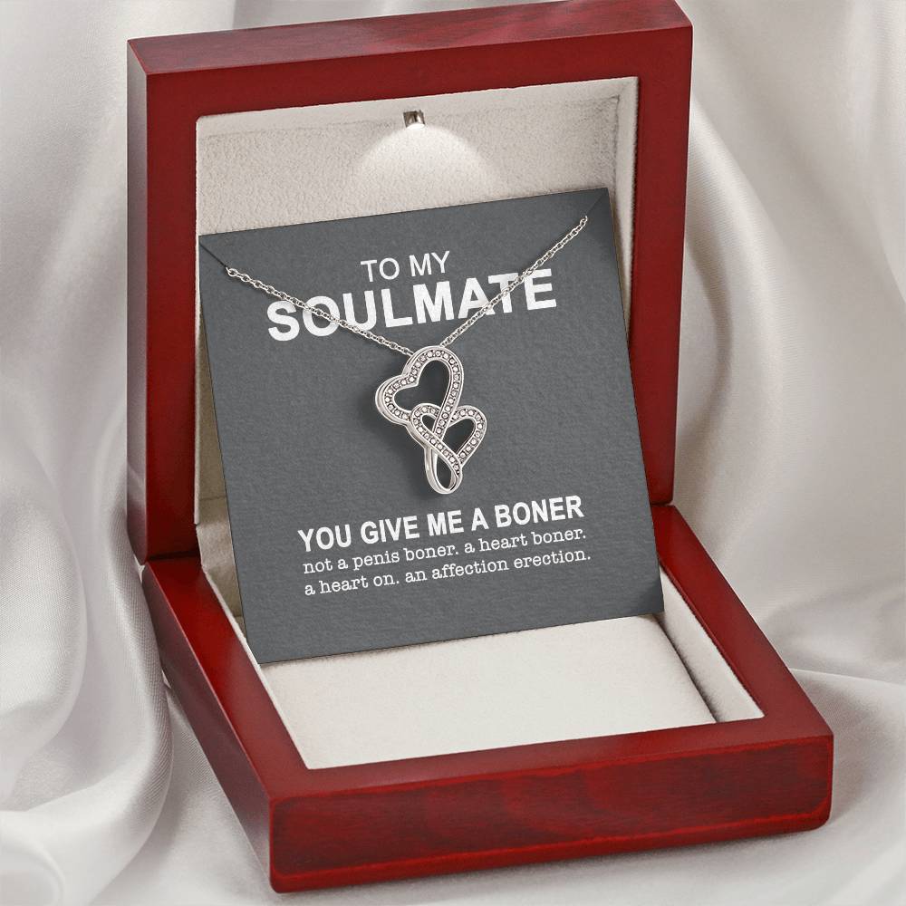 To My Soulmate You Give Me A Boner Necklace - You Give Me A Boner - To My Soulmate Necklace Gift For Wife Girlfriend V Double Hearts Necklace