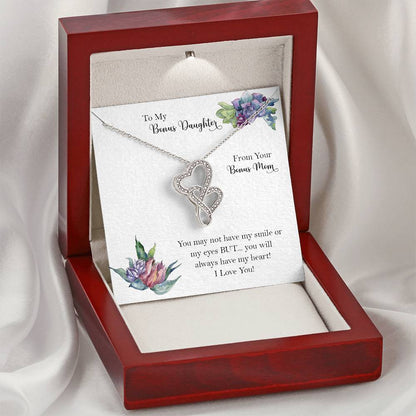 Bonus Daughter From Bonus Mom No Dna But You Have My Heart  9 Double Hearts Necklace