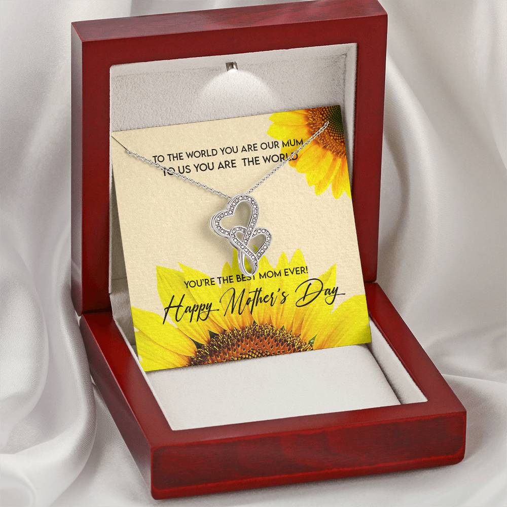 To My Mom - Double Heart Sunflower Mothers Day Necklace Double Hearts Necklace