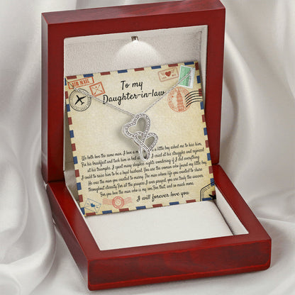 To My Daughter In Law Necklace - I Will Forever Love You - To My Daughter In Law Necklace From Mother In Law - We Both Double Hearts Necklace