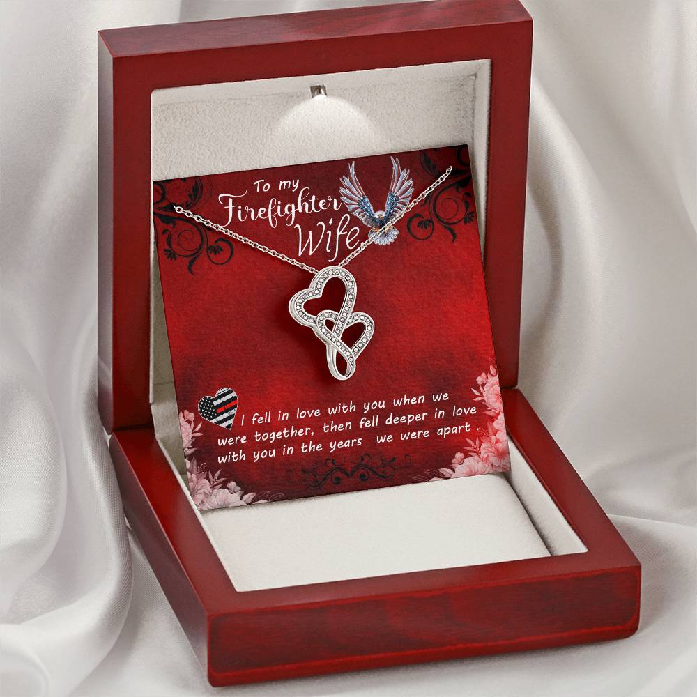 To My Firefighter Wife -  Double Hearts Necklace