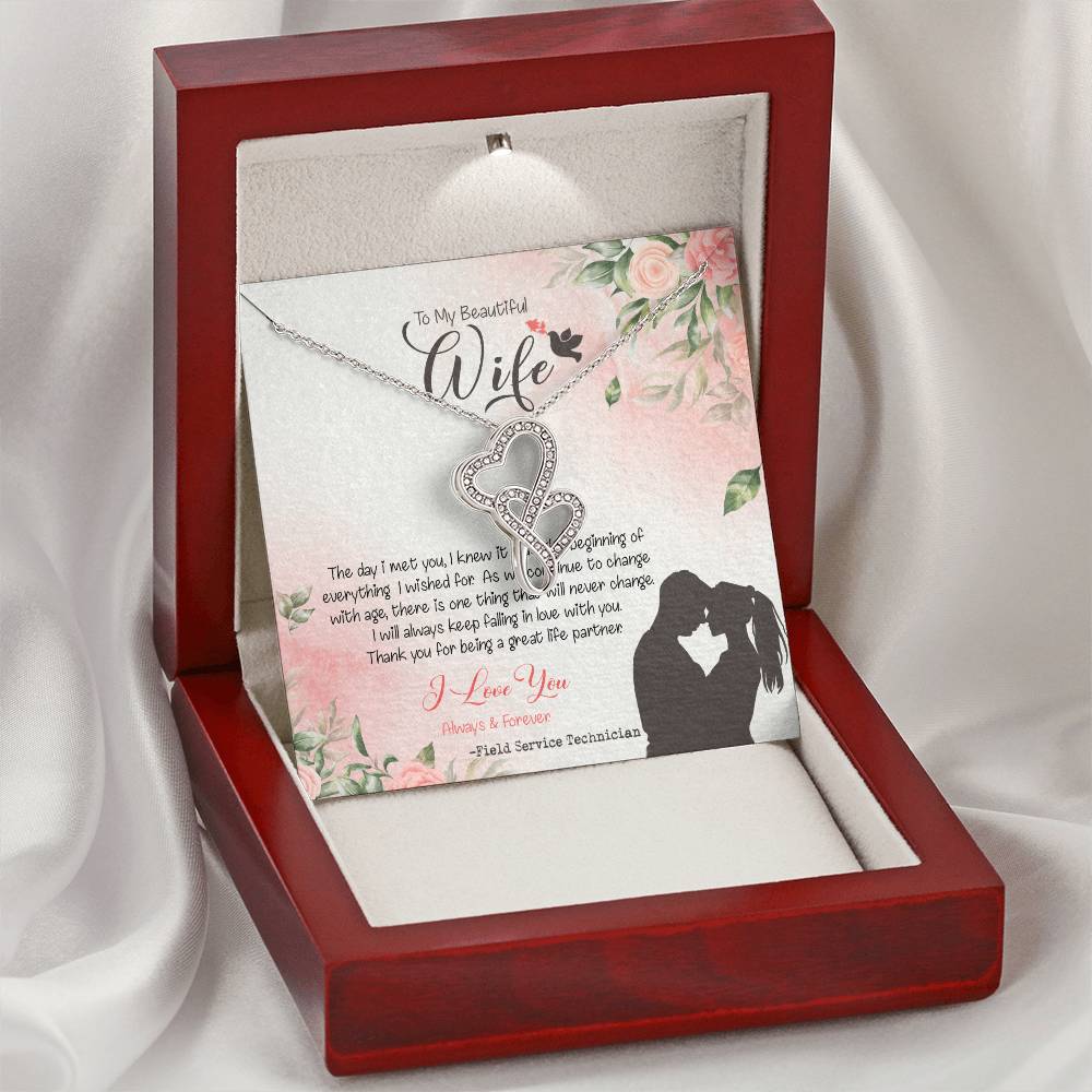 Field Service Technician's Wife Dazzling Pendant Double Hearts Necklace