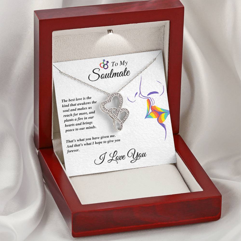 Double Hearts Pendant Gift - To My Soulmate - Love Is Love Double Hearts Necklace
