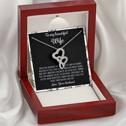 To My Beautiful Wife From The Moment We Met - Floral Double Hearts Necklace