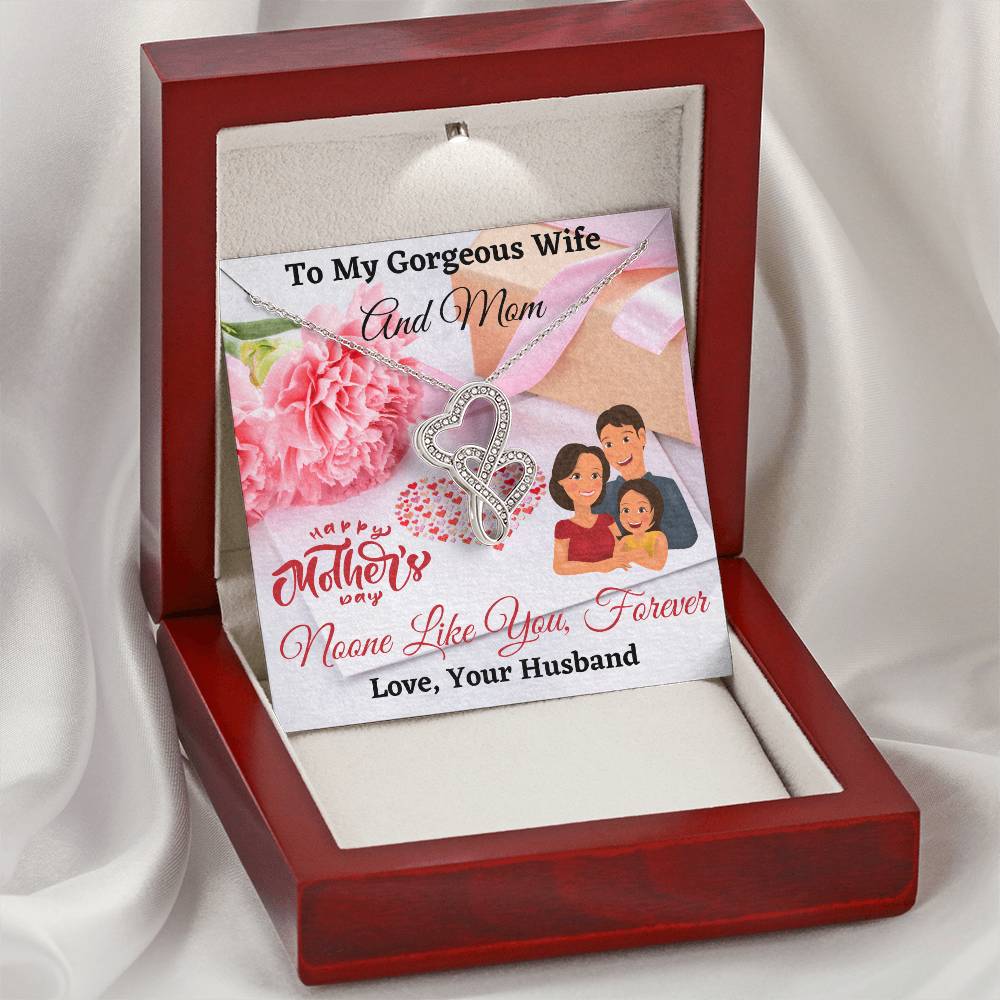 To My Gorgeous Wife And Mom  Double Hearts Necklace