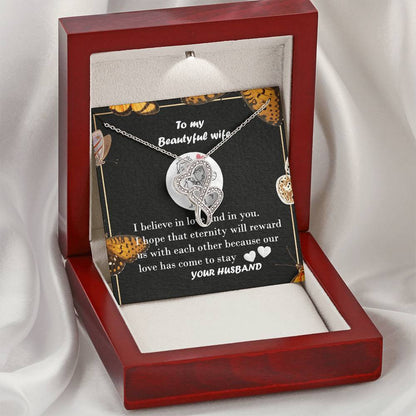 To My Beautiful Wife- I Love You Double Hearts Necklace