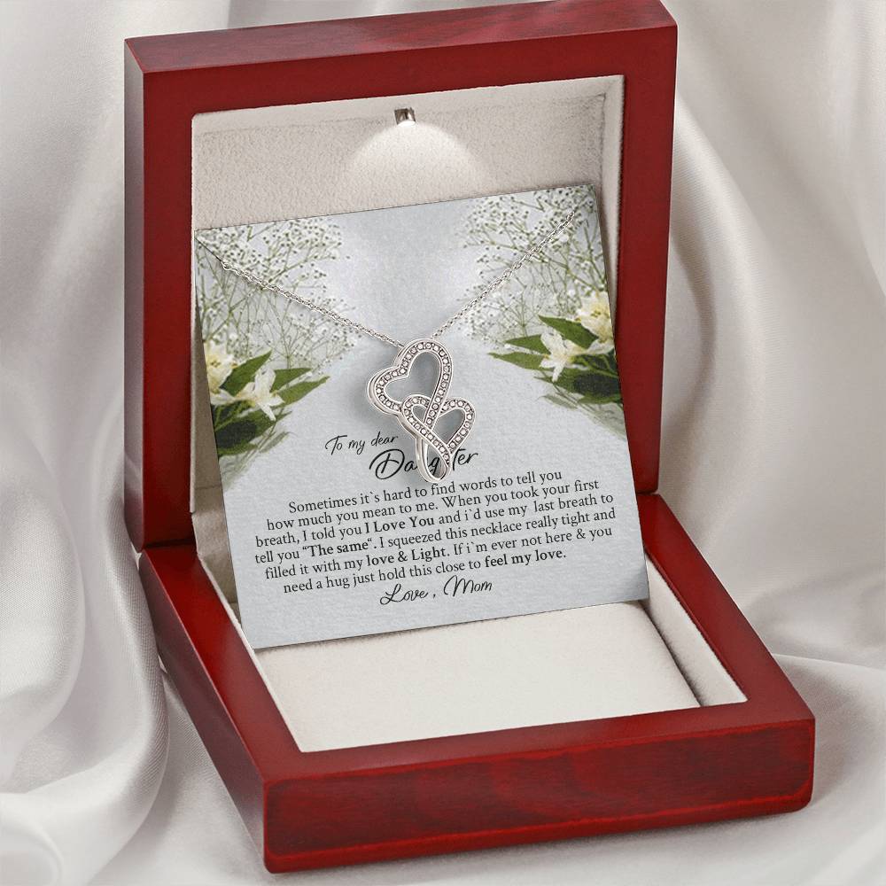 To Daughter From Dad 2 Double Heart Necklace Gift - Grown Up Daughter Gift From Mom - Gift For Daughter From Mom - Dau Double Hearts Necklace