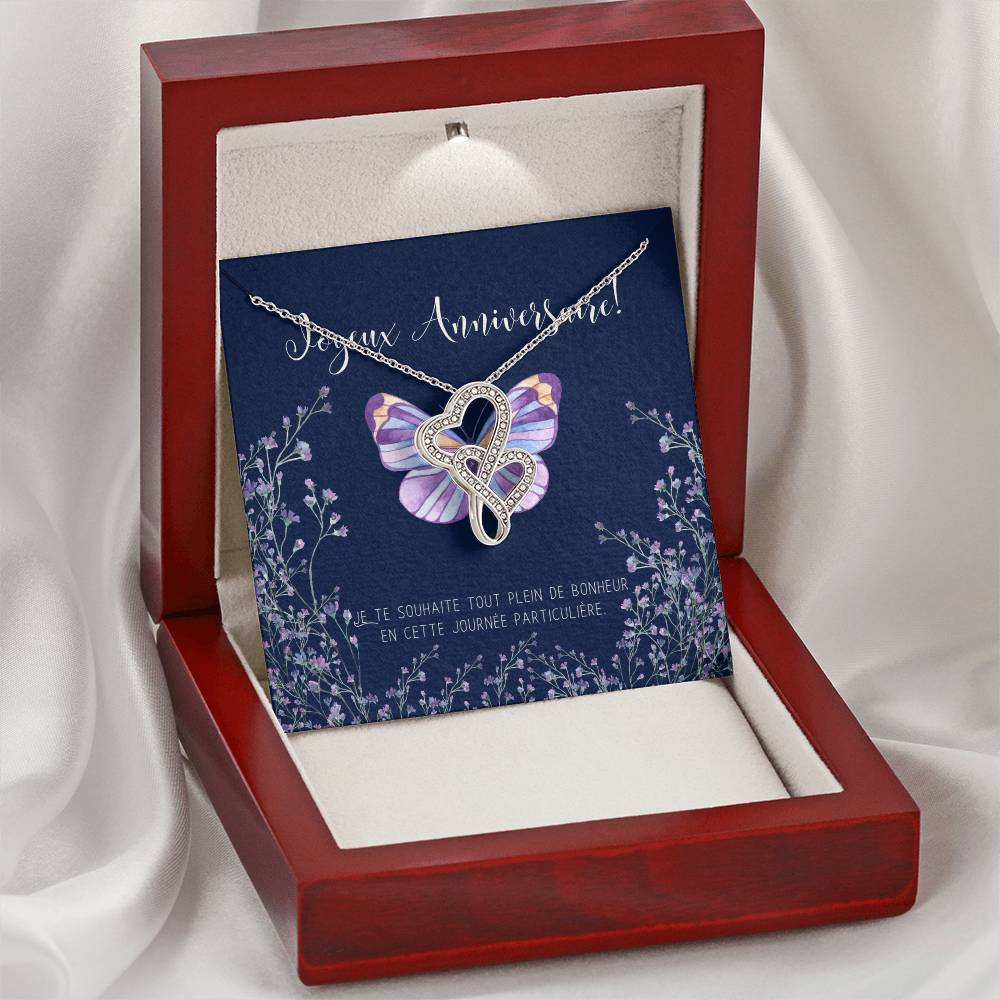 Joyeux Anniversaire Necklace  Personalized Birthday Gift  Birthday Necklace For French Mother  Birthday Necklace For F Double Hearts Necklace