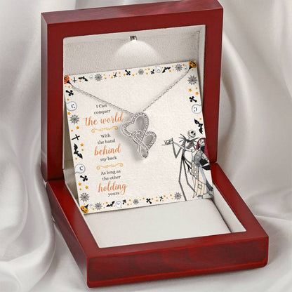 Best Romantic Holiday Gift For Her  I Can Conquer The World With One Hand As Long As You Double Hearts Necklace