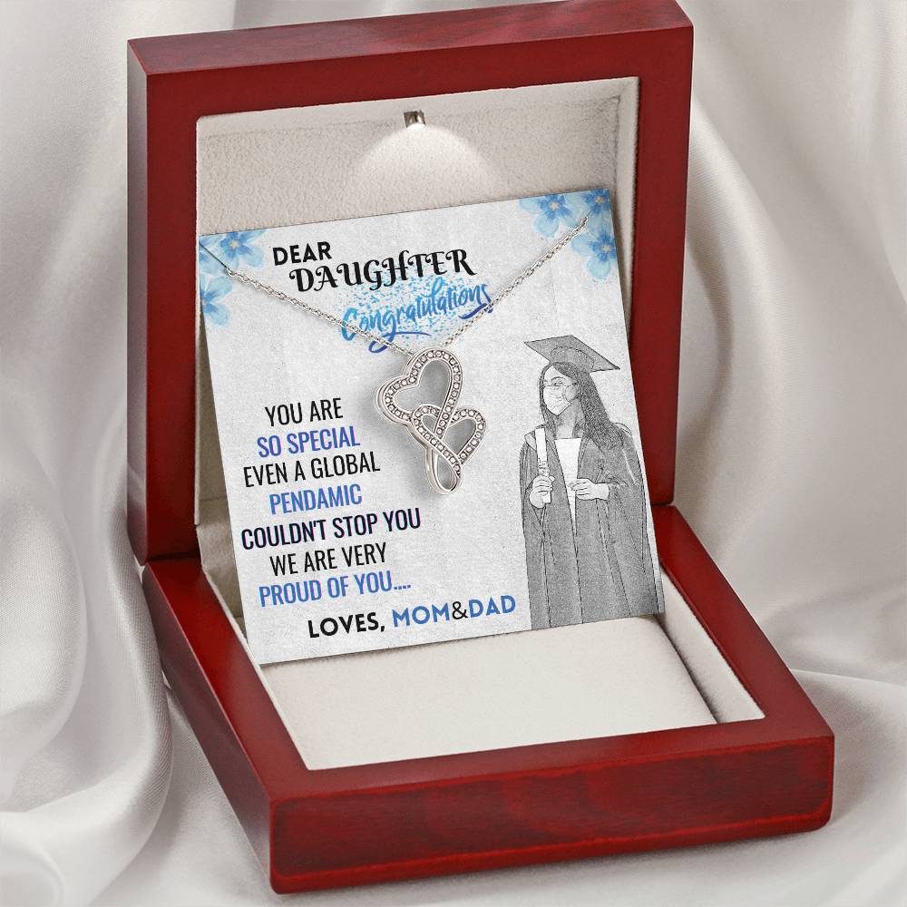 Graduation Necklace To My Daughter  2021 Congratulation Gift Graduation Gift For Daughter Double Hearts Necklace