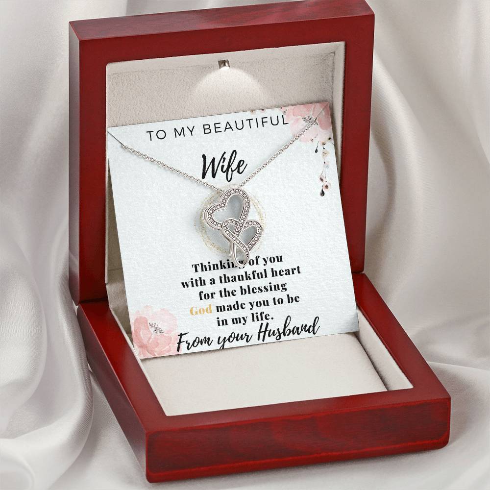 To My Beautiful Wife - Love From Your Husband - Gift For Wife Birthday - To My Wife Necklace Anniversary Gift For Wife Double Hearts Necklace