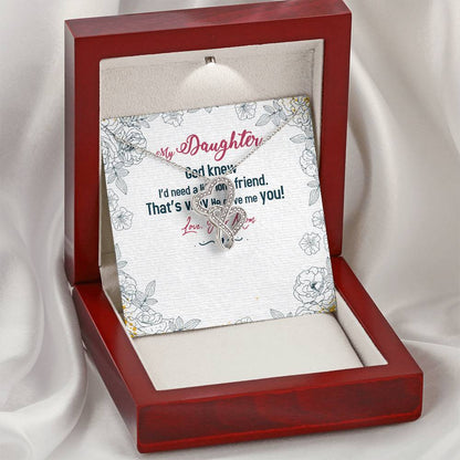 My Daughter - God Knew I'd Need A Life - Long Friend -  Double Hearts Necklace