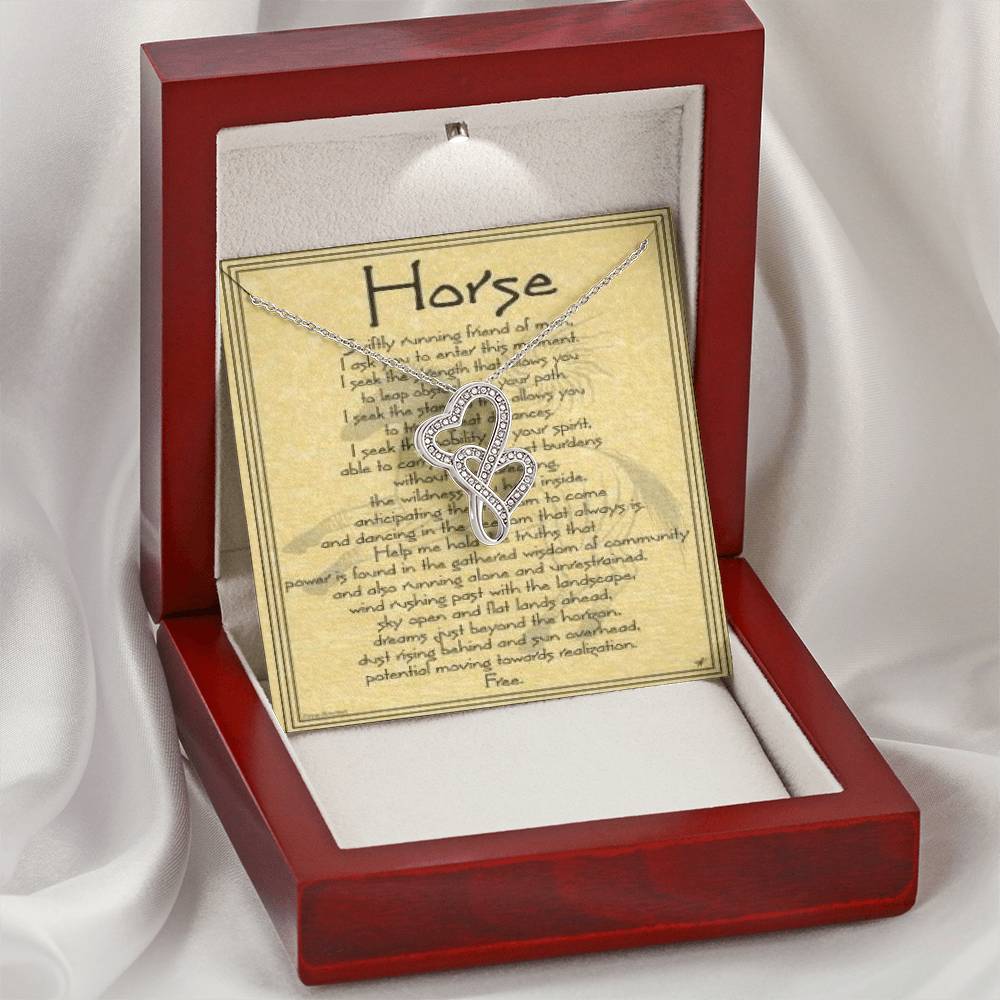 Horse Lover Meaning Card Two Hearts Necklace For Horse Lovers Unity With Horses Double Hearts Necklace