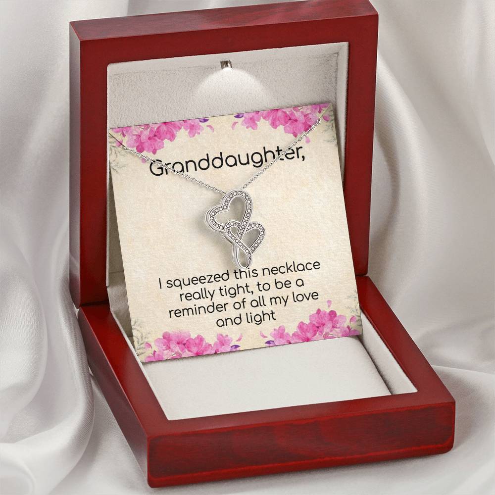 Granddaughter Love And Light  Sparkling Stunning Gift Double Hearts Necklace