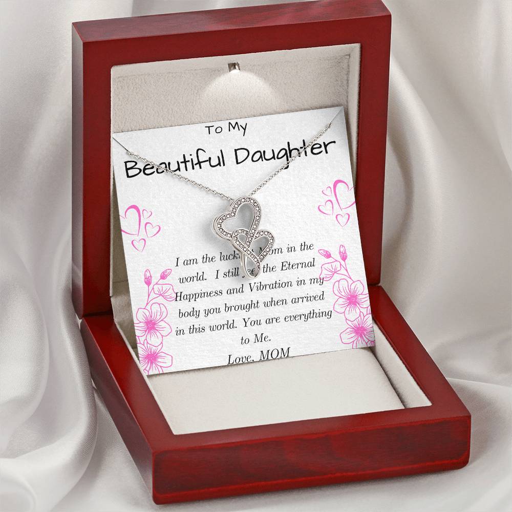 To Daughter From Mom Double Heart Necklace Gift Mom And Daughter No Matter Where You Go Gift From Mom Daughter Wedding 2 Double Hearts Necklace