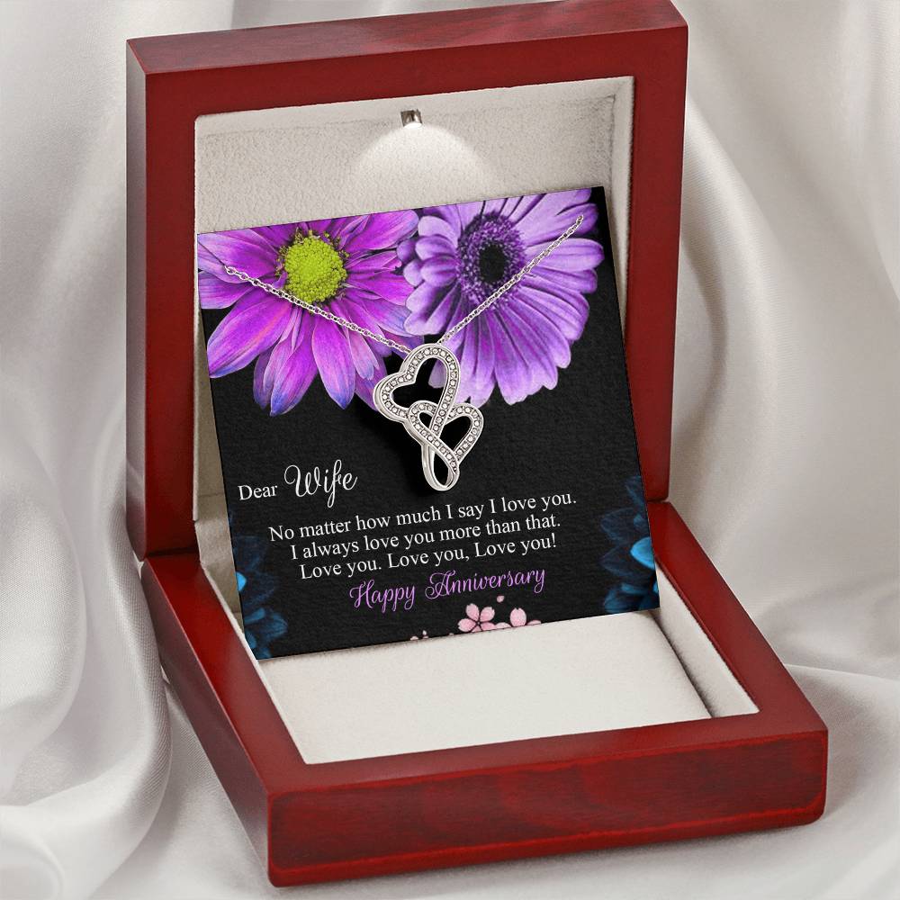 Happy Anniversary Love - To My Wife - Double Heart Necklace Double Hearts Necklace