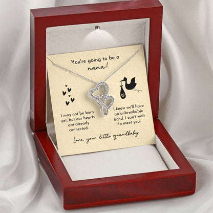 Nana To Be Birth Announcement Double Hearts  Yellow Stork Double Hearts Necklace