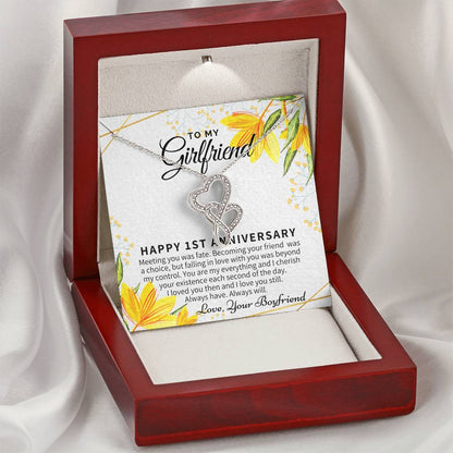 1St Anniversary Gift For Girlfriend Personalized Anniversary Gift One Year Anniversary Gifts 1 Year Anniversary Gift F Double Hearts Necklace