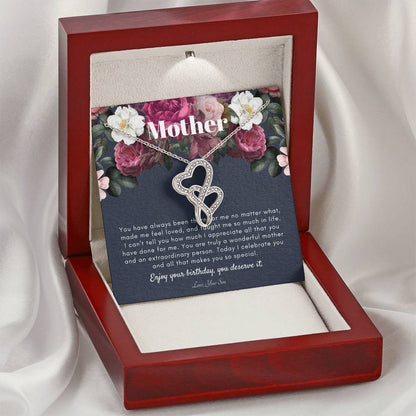 Mother's Birthday Gift  Necklace For Mom's Birthday  Elegant Gift For Mom From Son  Best Mom Gift Message Card Double Hearts Necklace