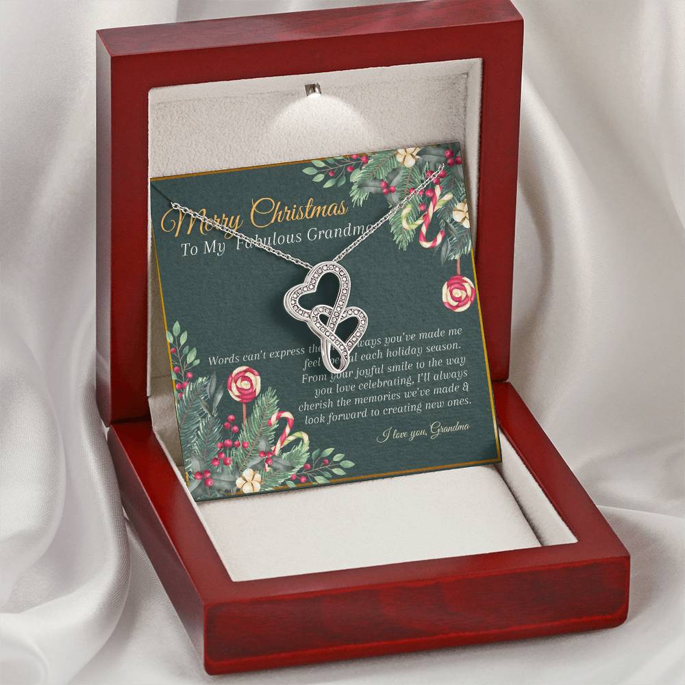 Merry Christmas Grandma Double Hearts Necklace
