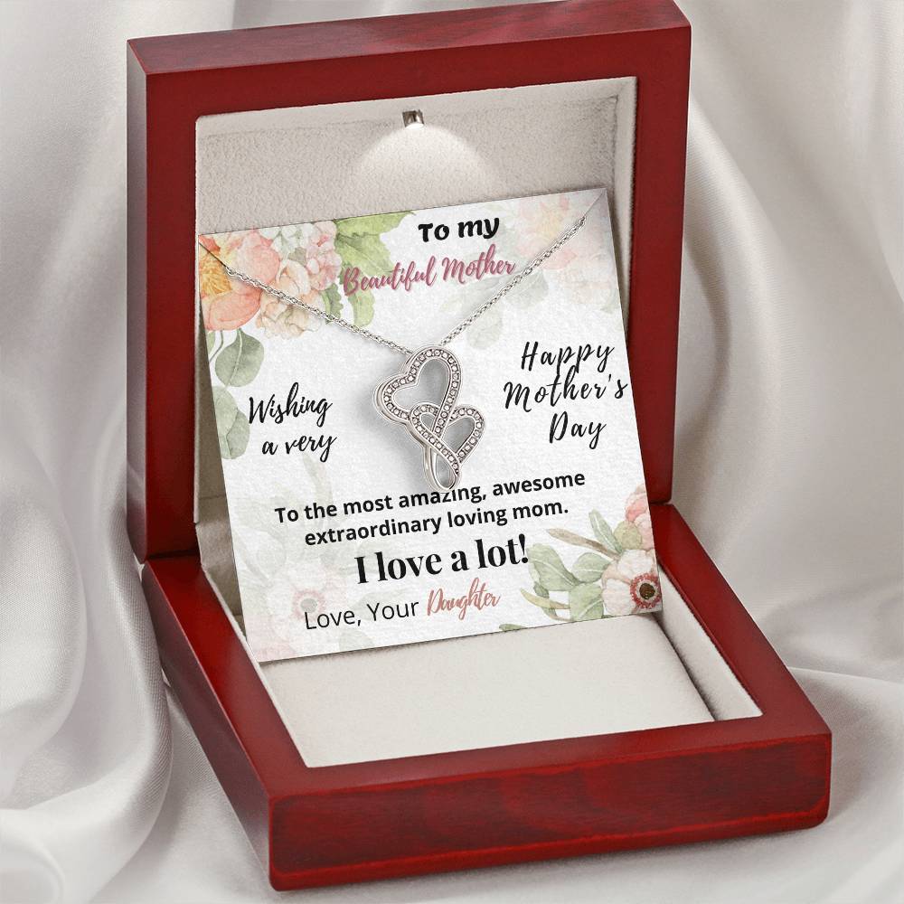 Beautiful Mother-Happy Mother Day   Double Hearts Necklace