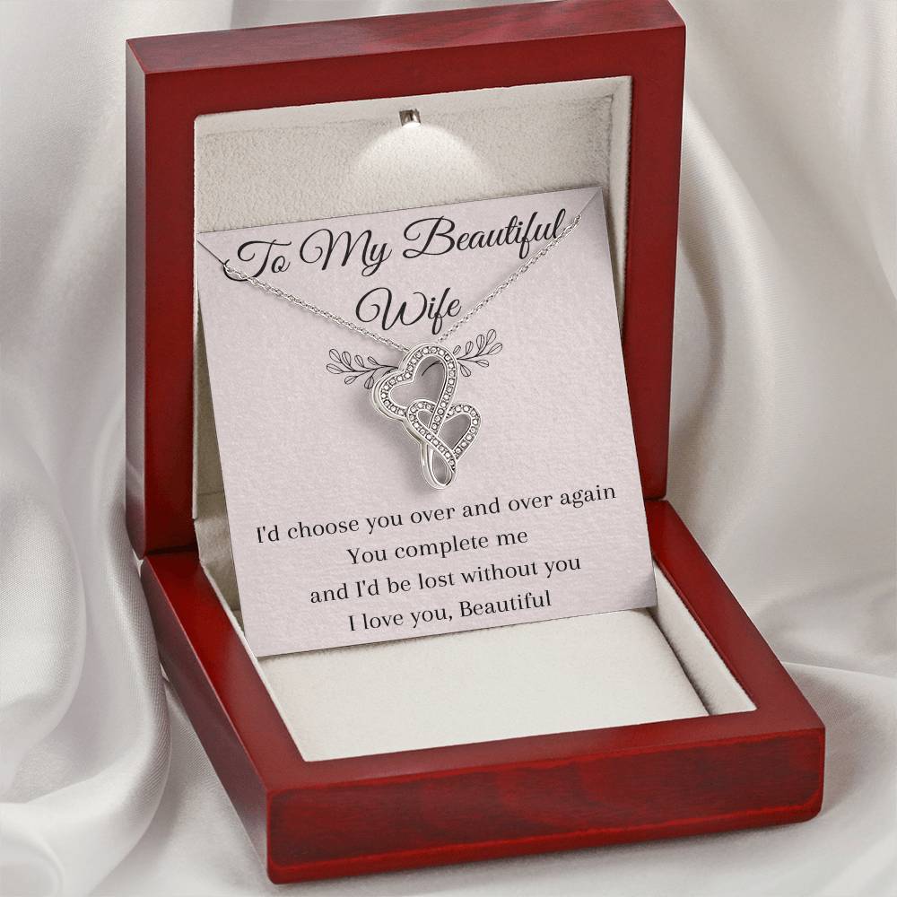 To My Beautiful Wife --Gift For Wife Double Hearts Necklace