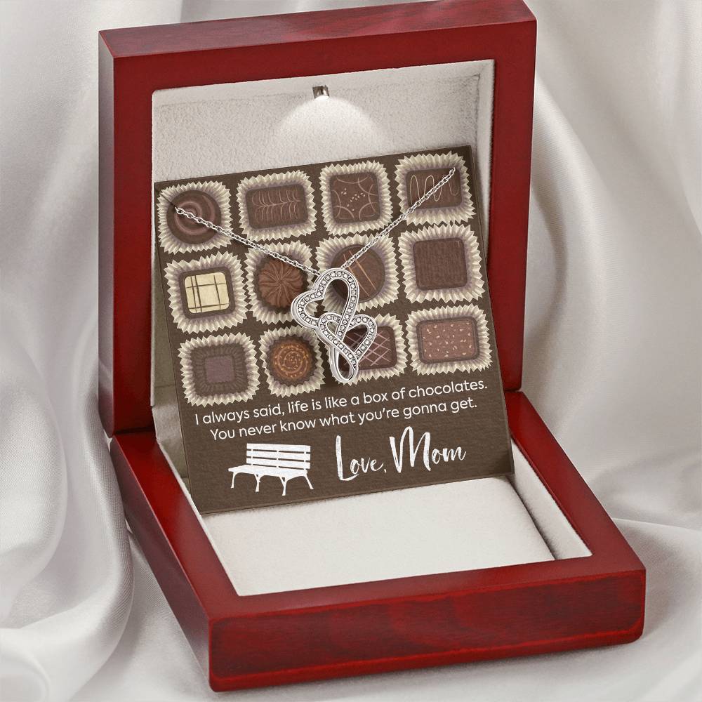 To Daughter From Mom Necklace - Life Is Like A Box Of Chocolate - Double Heart Necklace Gift Love Mom - Dad And Daught Double Hearts Necklace