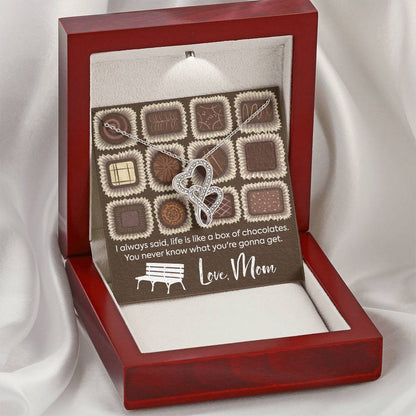 To Daughter From Mom Necklace - Life Is Like A Box Of Chocolate - Double Heart Necklace Gift Love Mom - Dad And Daught Double Hearts Necklace