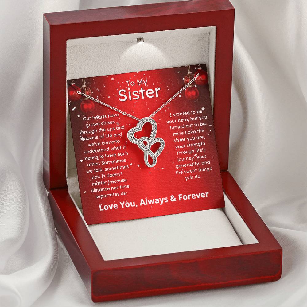 Sister Gift Sister Necklace Message Card Jewelry With Special Message Card Double Hearts Necklace