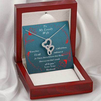 To My Lovely Wife-! Double Hearts Necklace