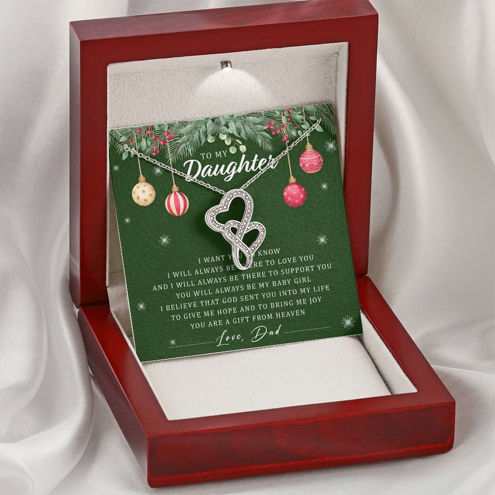 To My Daughter Necklace Christmas Gift From Dad - Forever Love Daughter Necklace On Christmas Day - Dad And Daughter N 2 Double Hearts Necklace