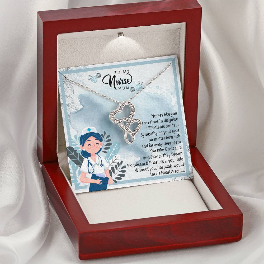 To My Strong Nurse Mom Double Hearts Necklace