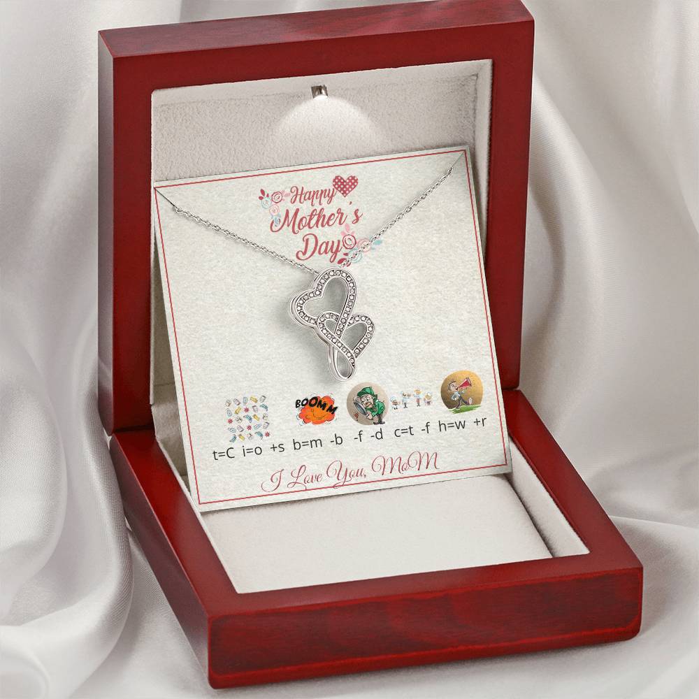 For Mom With Riddle Message Card Double Hearts Necklace