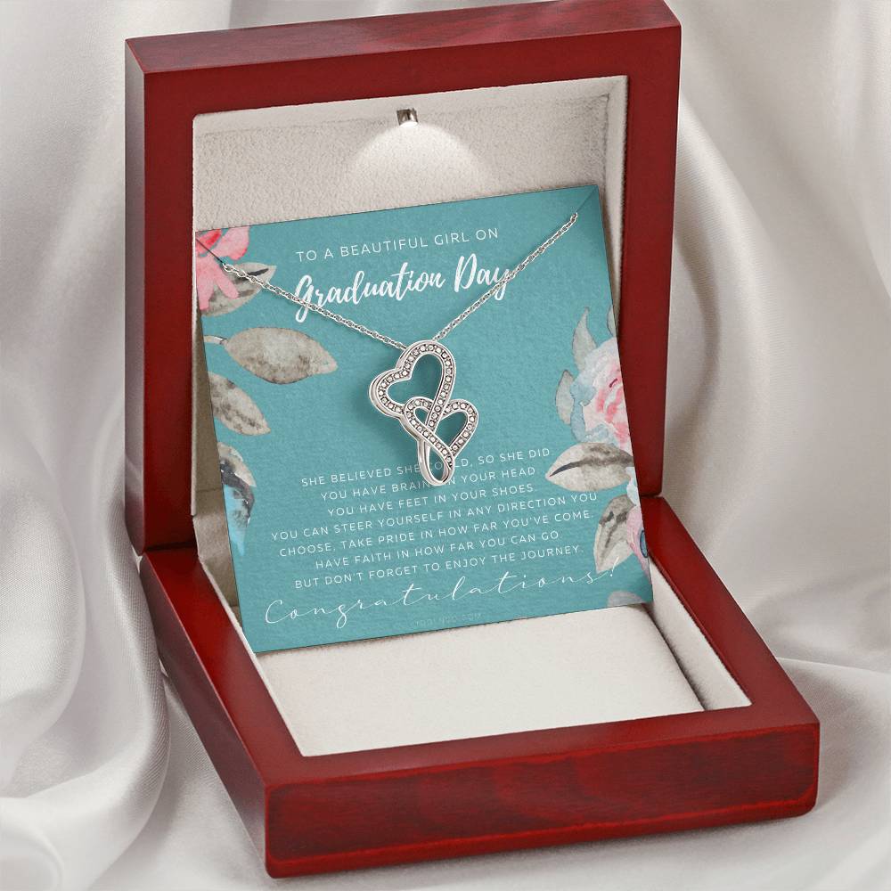 Graduation Gift Necklace For Daughter Graduation Gift For Her College Graduation Gift For Her High School Senior Gradu Double Hearts Necklace