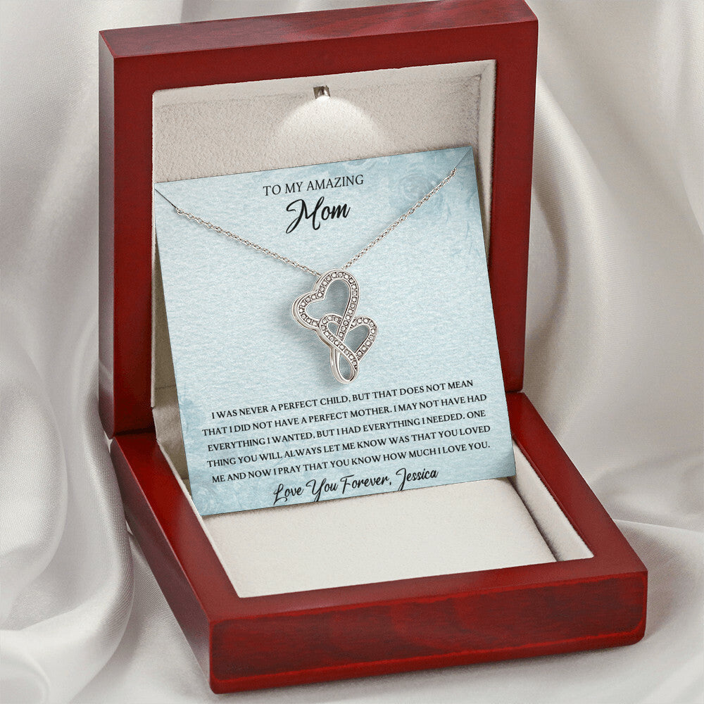 To My Amazing Mom Personalized Necklace - Love You Forever Double Hearts Necklace