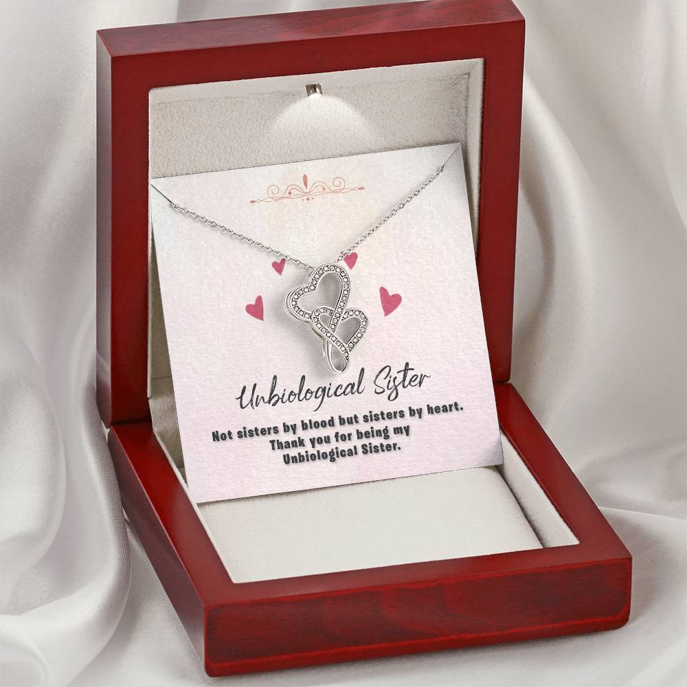 To My Unbiological Sister - Beautiful Message - U02 Double Hearts Necklace