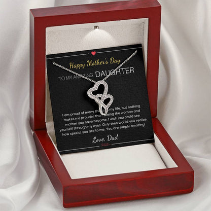 Happy Mother's Day Gift For Daughter From Dad - Mother's Day Necklace For Daughter - Daughter's Birthday - Daughter's  Double Hearts Necklace