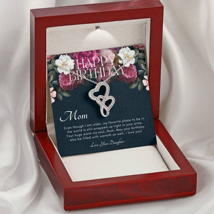 Mother's Birthday Gift  From Daughter  Gift For Mom On Her Birthday  Mom Necklace  Best Mom Gift Message Card Double Hearts Necklace