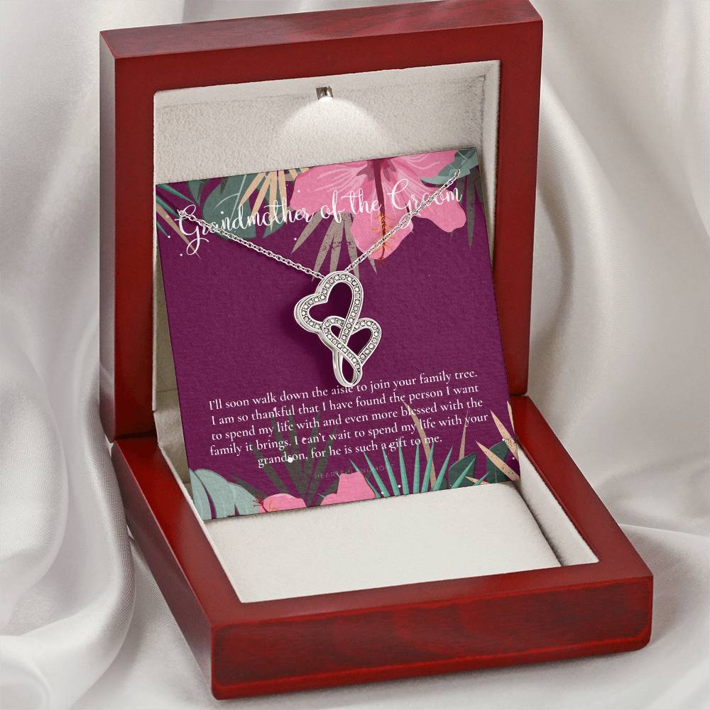 Grandmother Of The Groom Gift Necklace Grandma Wedding Gift Nana Bridal Shower Rehearsal Dinner Thank You Gift Double Hearts Necklace
