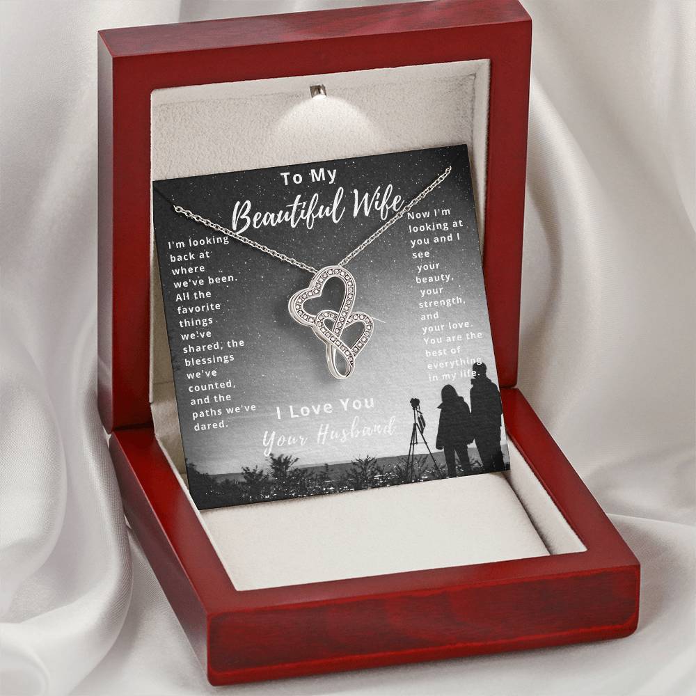 To My Beautiful Wife-Double Heart Necklace Love You Your Husband Double Hearts Necklace
