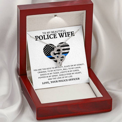 To My Police Wife  Police Wife Necklace Police Wife Jewelry Gift Police Wife Christmas Gift - Th Double Hearts Necklace