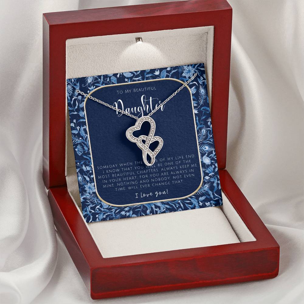 Daughter Gift - To My Daughter Necklace From Mom - To My Daughter Necklace From Dad - Gift For Daughter From Mom - Dau Double Hearts Necklace