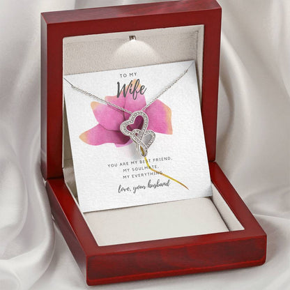 To My Wife - Pink Rose Double Hearts Necklace