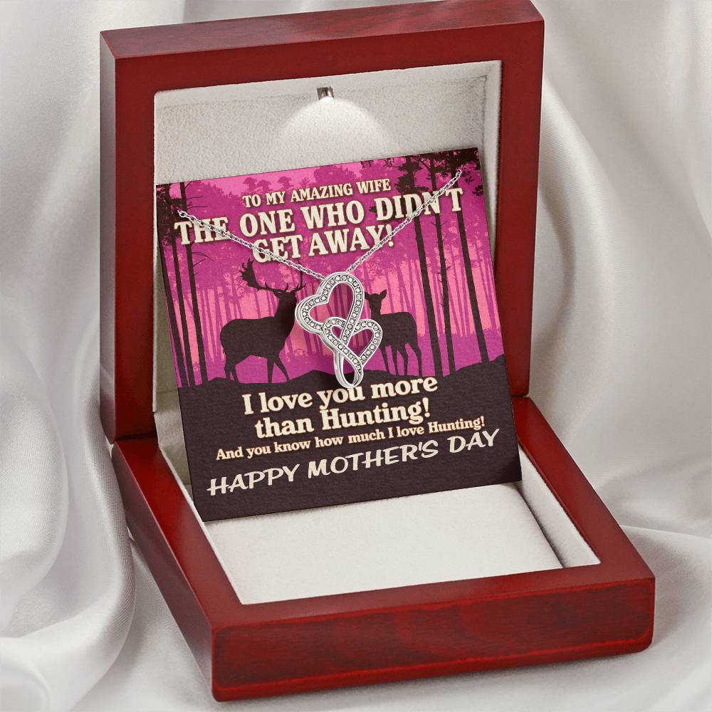 To My Amazing Wife The One Who Didn't Get Away! Pink Sunset Hunting Necklace - Anniversary Gift Gifts For Her Valentin Double Hearts Necklace