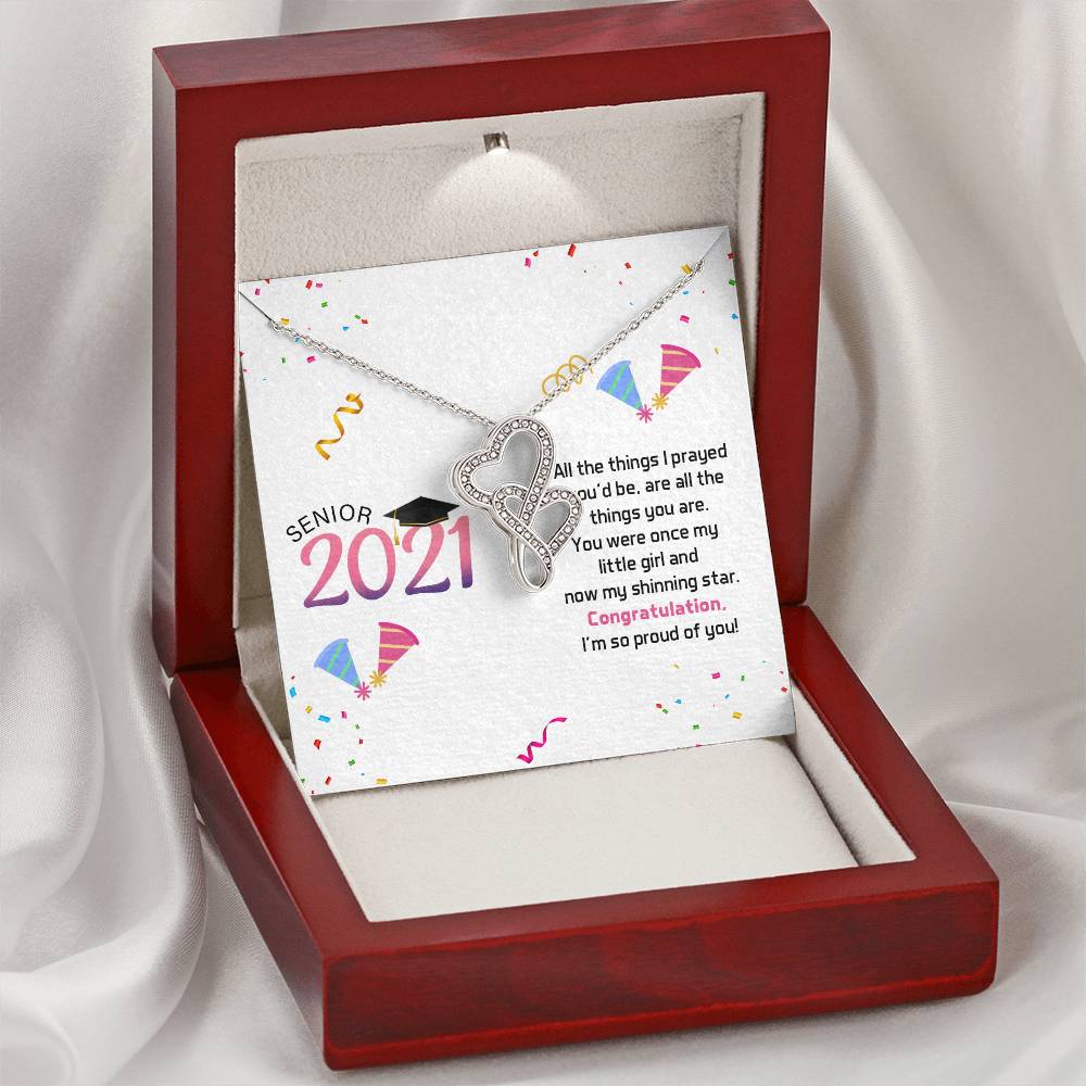 Senior Graduation  Double Hearts Necklace