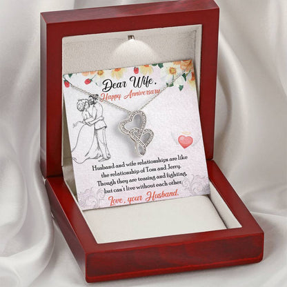 Dear Wife Happy Anniversary - Double Hearts - Love Your Husband - Wife Christmas Gift From Husband Wife Christmas Gift Double Hearts Necklace